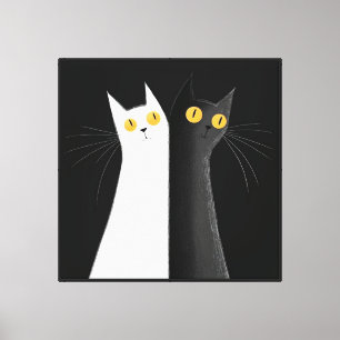 Impressão Em Tela Gato Preto e Gatos Brancos em Preto