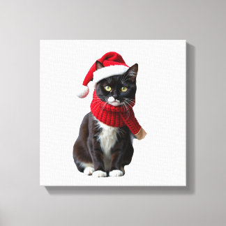 Impressão Em Tela Gato Preto Feio do Natal Chapéu e Cachecol de Nata