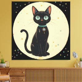 Impressão Em Tela Gato Preto Futurista Atômico Lua