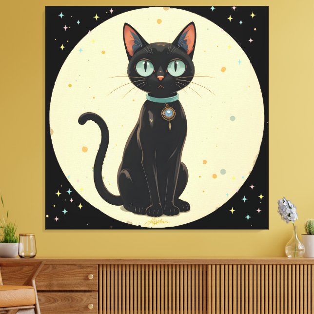 Impressão Em Tela Gato Preto Futurista Atômico Lua (Insitu(Sala de estar))