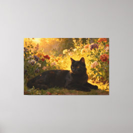 Impressão Em Tela Gato Preto nas Flores I