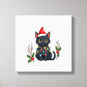 Impressão Em Tela Gato Preto Natal Chapéu de Papai Noel Camisa Diver