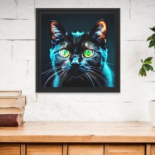 Impressão Em Tela Gato Preto Olhos Verdes Imagem Moderna de Felino A