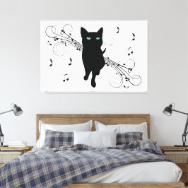 Impressão Em Tela Gato Preto Rodeado por Notas Musicais Sussurrantes