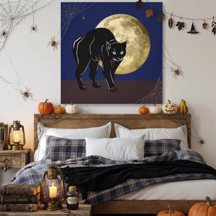 Impressão Em Tela Gato Preto Rondando no Halloween em uma Noite de L