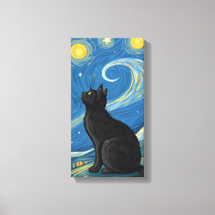 Impressão Em Tela Gato Preto Sob Pintura De Arte Pop, Vibrante E Est