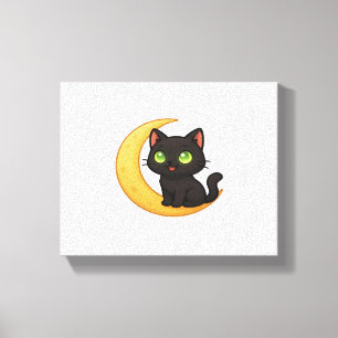 Impressão Em Tela Gato Preto Sorridente com Olhos Verdes Brilhantes