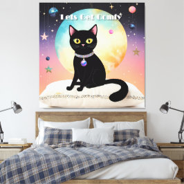 Impressão Em Tela Gato Preto - Vamos nos Sentir Confortáveis