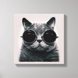 Impressão Em Tela Gato Retro Negro Engraçado com óculos escuros