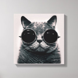 Impressão Em Tela Gato Retro Negro Engraçado com óculos escuros
