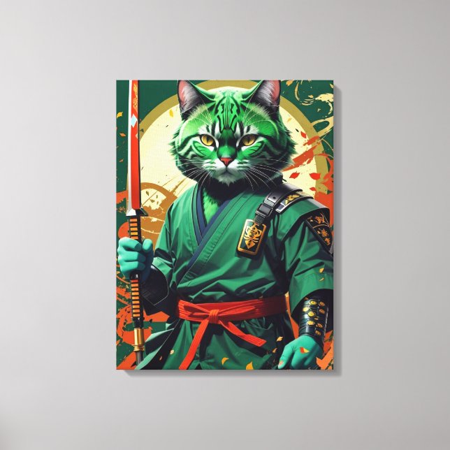 Impressão Em Tela gato Samurai (Frente)