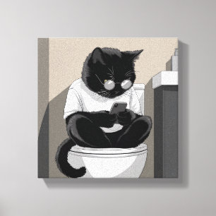 Impressão Em Tela Gato Sentado no Vaso Sanitário