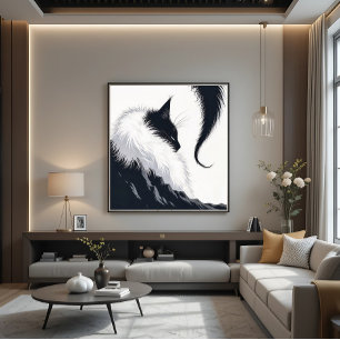 Impressão Em Tela Gato Silencioso Minimalista