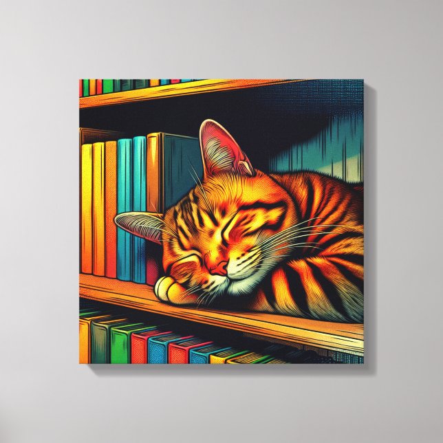 Impressão Em Tela Gato Sonolento Estilo Quadrinhos Dormindo (Frente)
