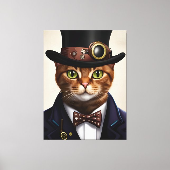 Impressão Em Tela Gato Steampunk (Frente)