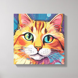 Impressão Em Tela Gato Tabby Laranja | Pintura Colorida Contemporâne