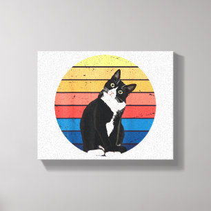 Impressão Em Tela Gato Tuxedo Presente Cores Retro para Amantes de A