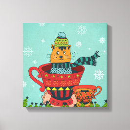 Impressão Em Tela Gato Whimsso Sentado em um Natal Teacup