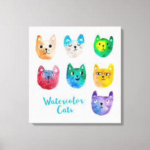 Impressão Em Tela Gatos com aquarelas e amigos