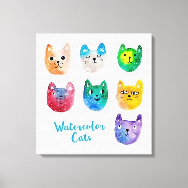 Impressão Em Tela Gatos com aquarelas e amigos (Frente)