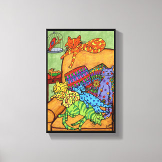 Impressão Em Tela Gatos De Desenho Coloridos Cadeira De Dormir