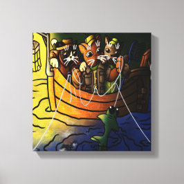 Impressão Em Tela Gatos De Pesca Noturna