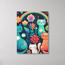 Gatos e Flores Coloridos Coloridos de Boho