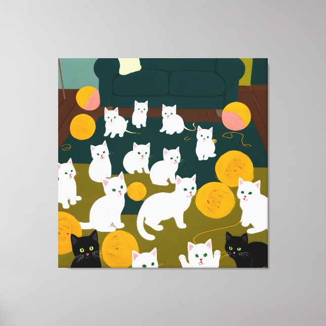Impressão Em Tela Gatos e Lã (Frente)