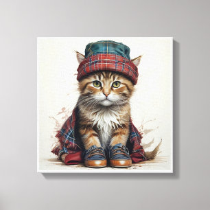 Impressão Em Tela Gatos em Disguise Escocesa - gatos-tartã encantado