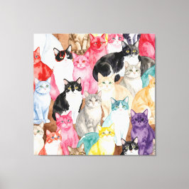 Impressão Em Tela Gatos em Multicolor