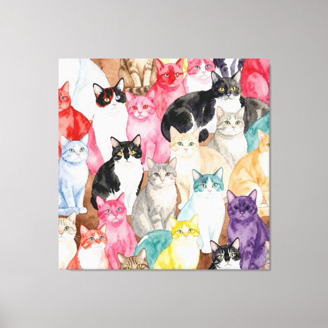 Impressão Em Tela Gatos em Multicolor (Frente)