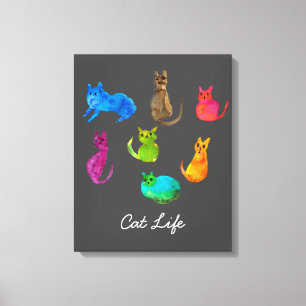 Impressão Em Tela Gatos loucos coloridos em aquarela