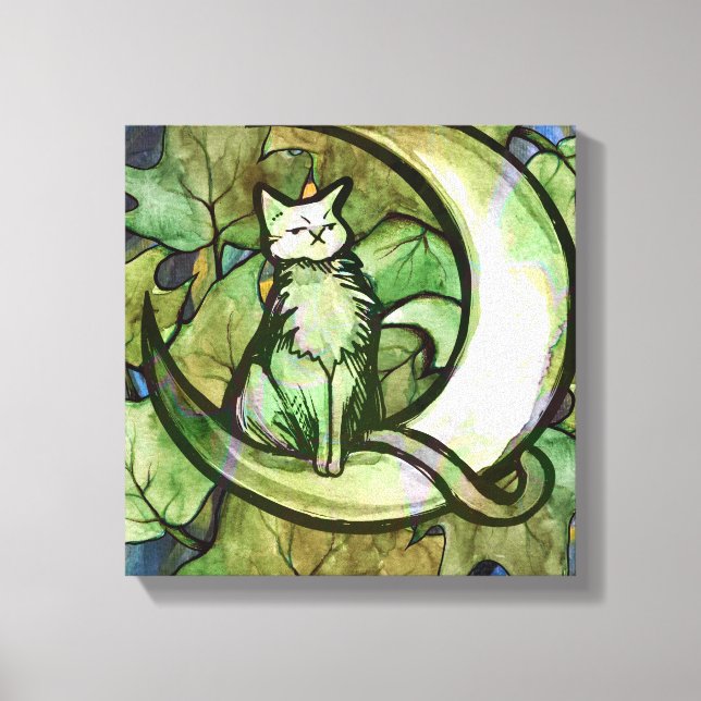 Impressão Em Tela Gatos Luna De Arte Infantil Verde-Ivy Cat (Frente)