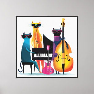 Impressão Em Tela Gatos Músicos de Jazz Legal