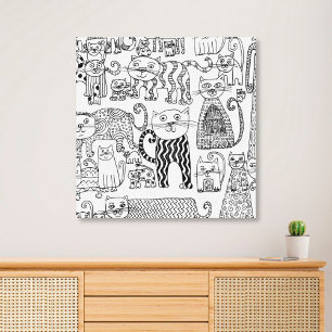 Impressão Em Tela Gatos, preto e branco moderno, desenhados à mão