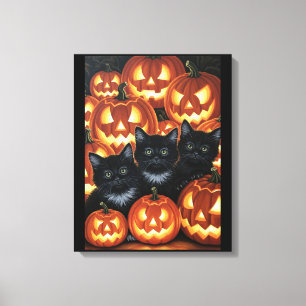 Impressão Em Tela Gatos Pretos e Jack O’Lanternas