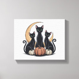 Impressão Em Tela Gatos Pretos Whimsigothia Abóbora Lua Halloween