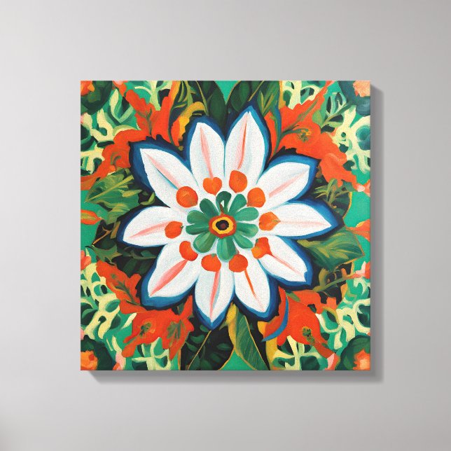 Impressão Em Tela Gauguin Inspirou White Green Floral (Frente)