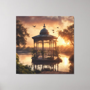 Impressão Em Tela Gazebo do Pôr do Sol no Lago