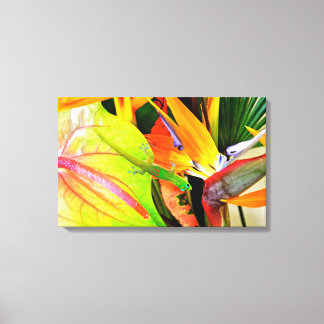 Impressão Em Tela Gecko Havaiana sobre Flores Tropicais