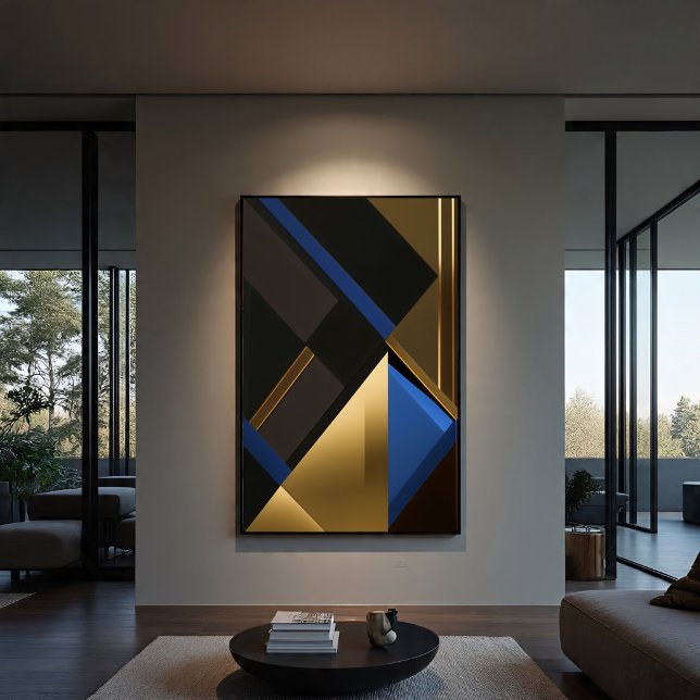 Impressão Em Tela Geometria Azul e Dourada (Criador carregado)
