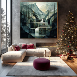 Impressão Em Tela Geometria da queda de água da montanha, Abstrato m