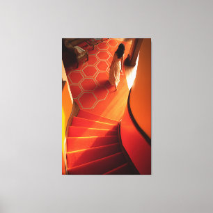 Impressão Em Tela Geometric Descent: Orange Mid-Century Harmony