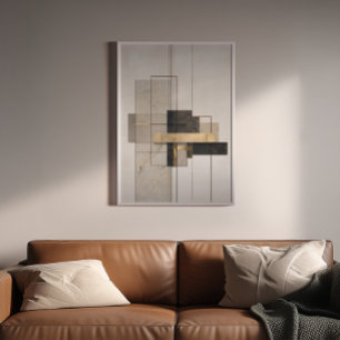 Impressão Em Tela Geométrico Abstrato Dourado Neutro