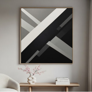Impressão Em Tela Geométrico Abstrato Preto Branco Cinza