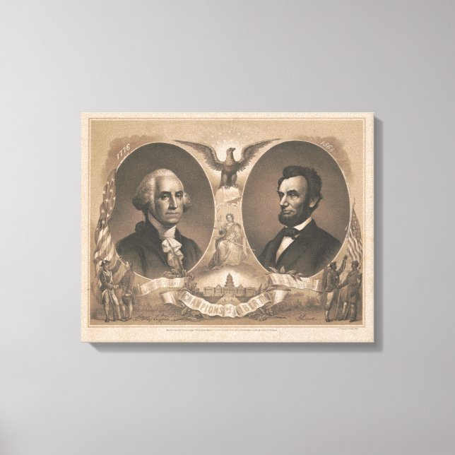 Impressão Em Tela George Washington Abraham Lincoln Eagle US Vintage (Frente)