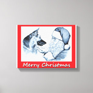 Impressão Em Tela German shepherd e Papai Noel