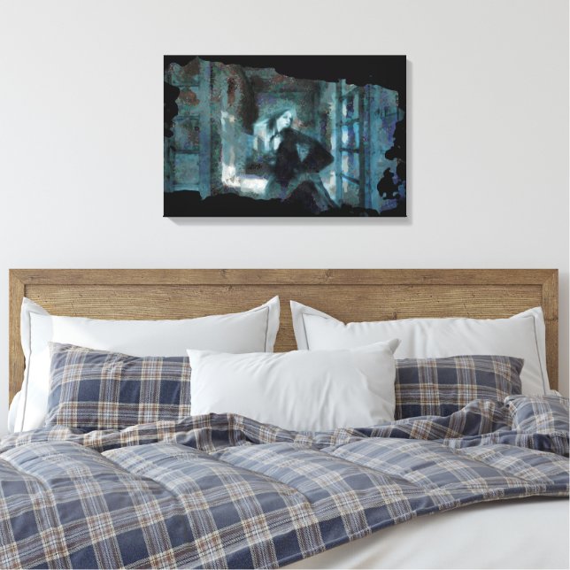 Impressão Em Tela Ghost Girl in Blue – Haunting Surreal Art (Insitu(Quarto))
