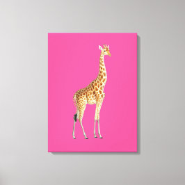 Impressão Em Tela Girafa em Fundo Rosa