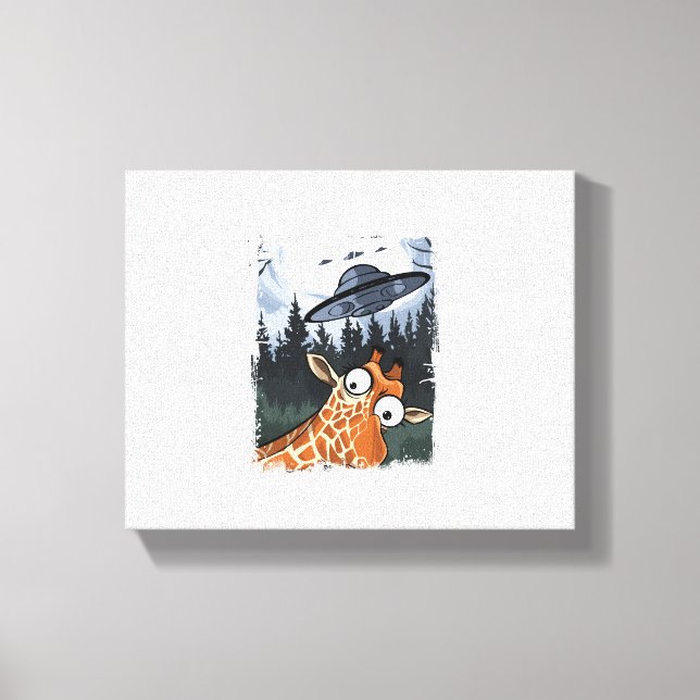 Impressão Em Tela Girafa engraçada UFO Zoológico Animal Meme esquisi (Frente)